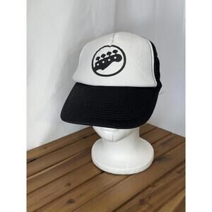 Guitar Headstock Hat Cap Snap Back Mens One Size Black White Trucker Mesh Music